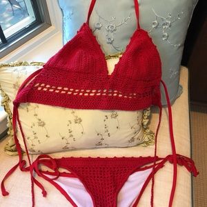 Red crochet bikini set